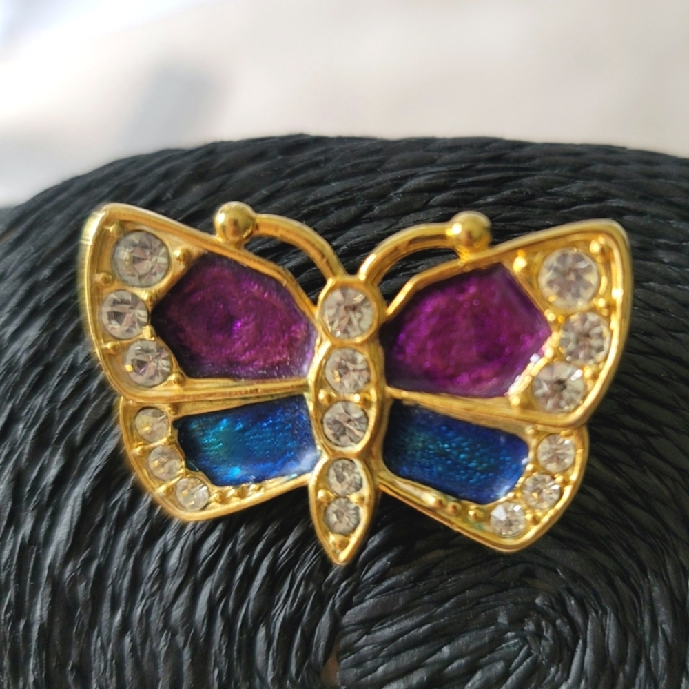 Vintage Brooch Gold-Tone Butterfly with Rhinestones